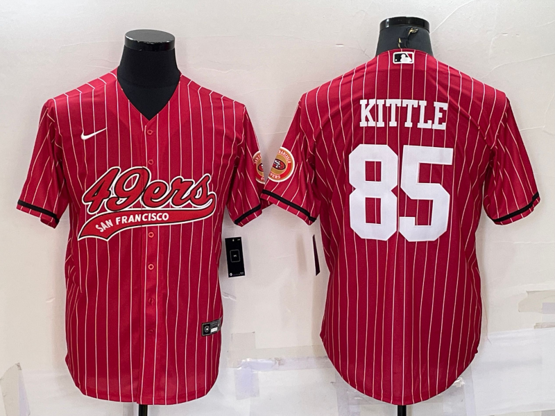 Men's San Francisco 49ers #85 George Kittle Red With Patch Cool Base Stitched Baseball Jersey Men's San Francisco 49ers #85 George Kittle Red With Patch Cool Base Stitched Baseball Jersey